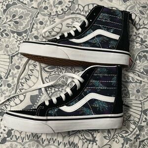 Vans Kids High-Top Sneakers in Black with Purple & Blue Floral Accents